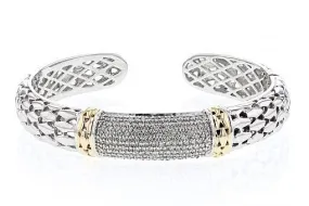 Italian Sterling Silver Bangle Bracelet with 1.23ct diamonds and 14K solid yellow gold accents