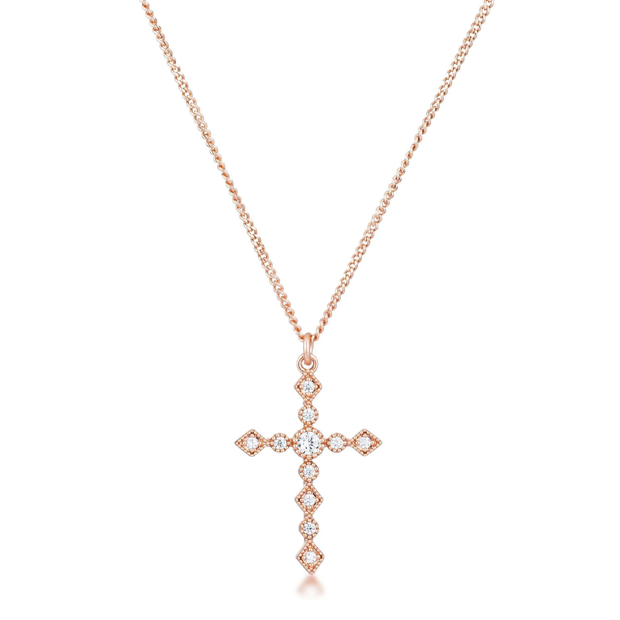 Jelana Delicate Vintage CZ Gold Cross Pendant