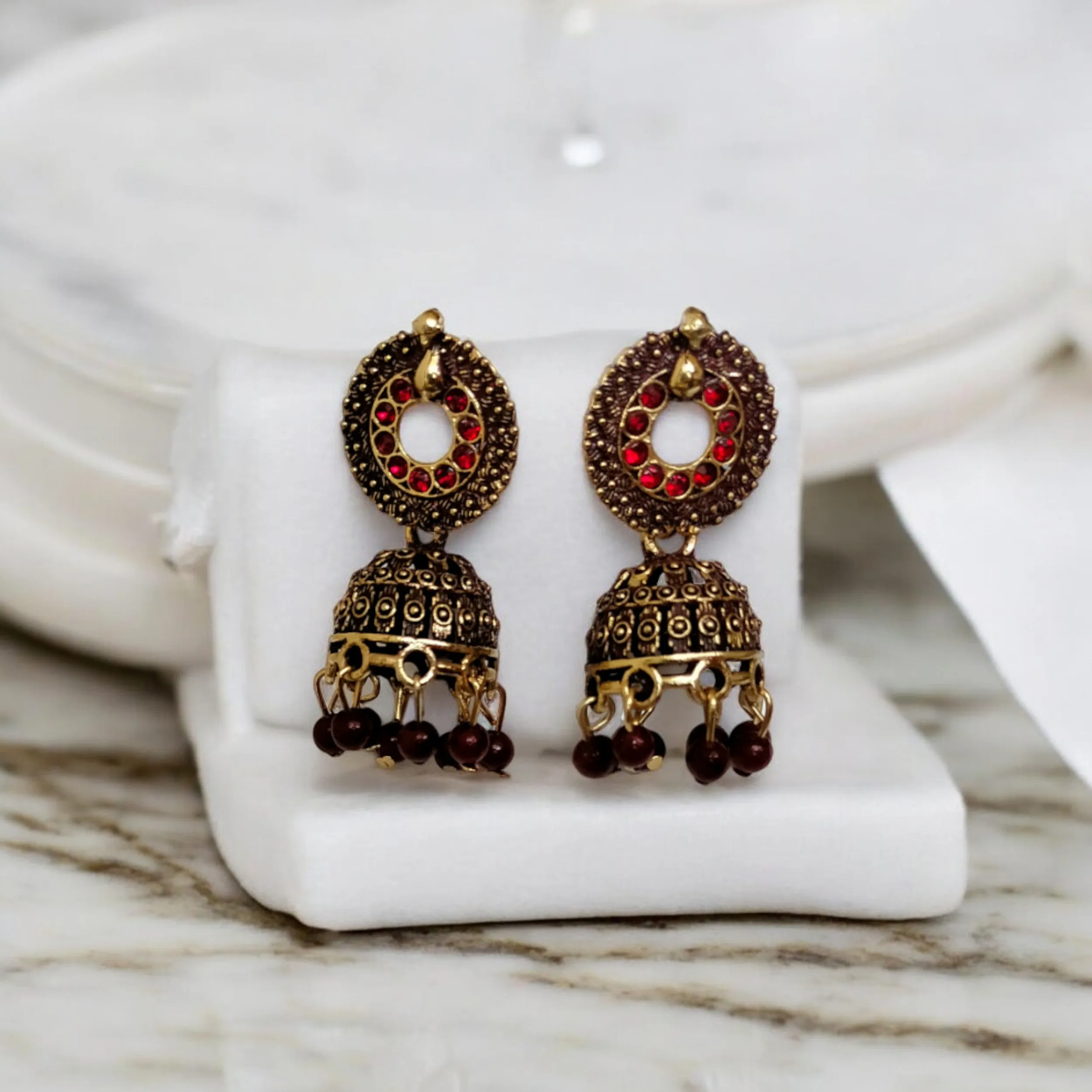 Jewelestia Royal Ruby Jhumkas