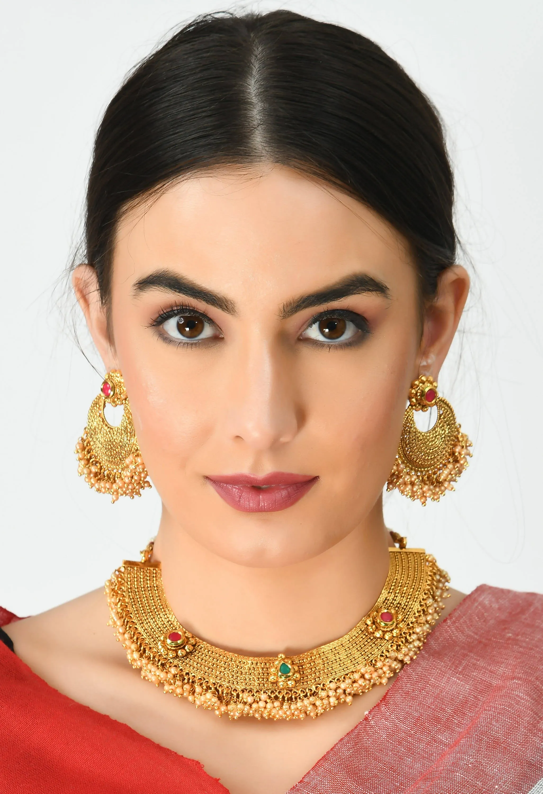 Johar Kamal Gold-Plated Designer Choker Set with Earrings Jkms_166