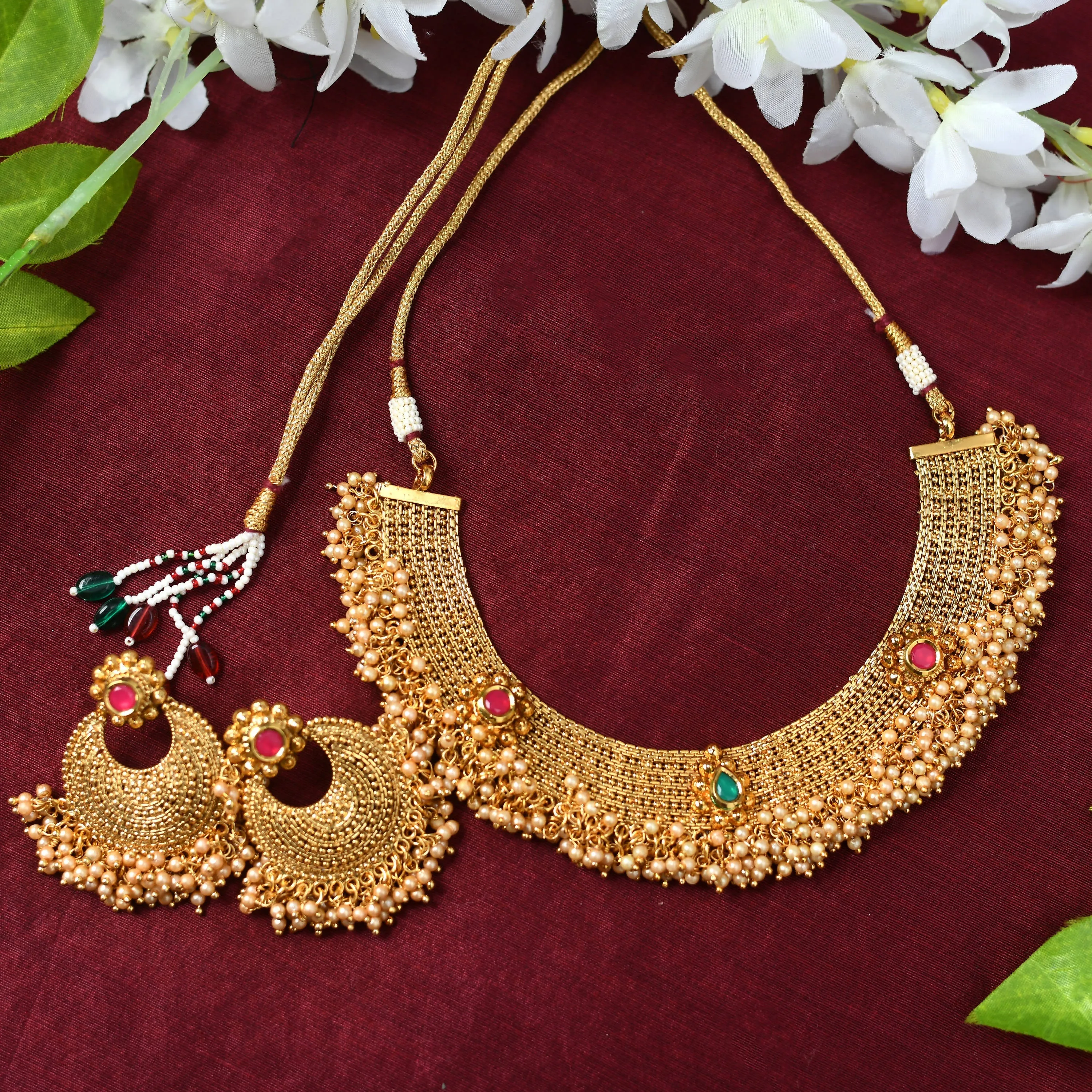 Johar Kamal Gold-Plated Designer Choker Set with Earrings Jkms_166