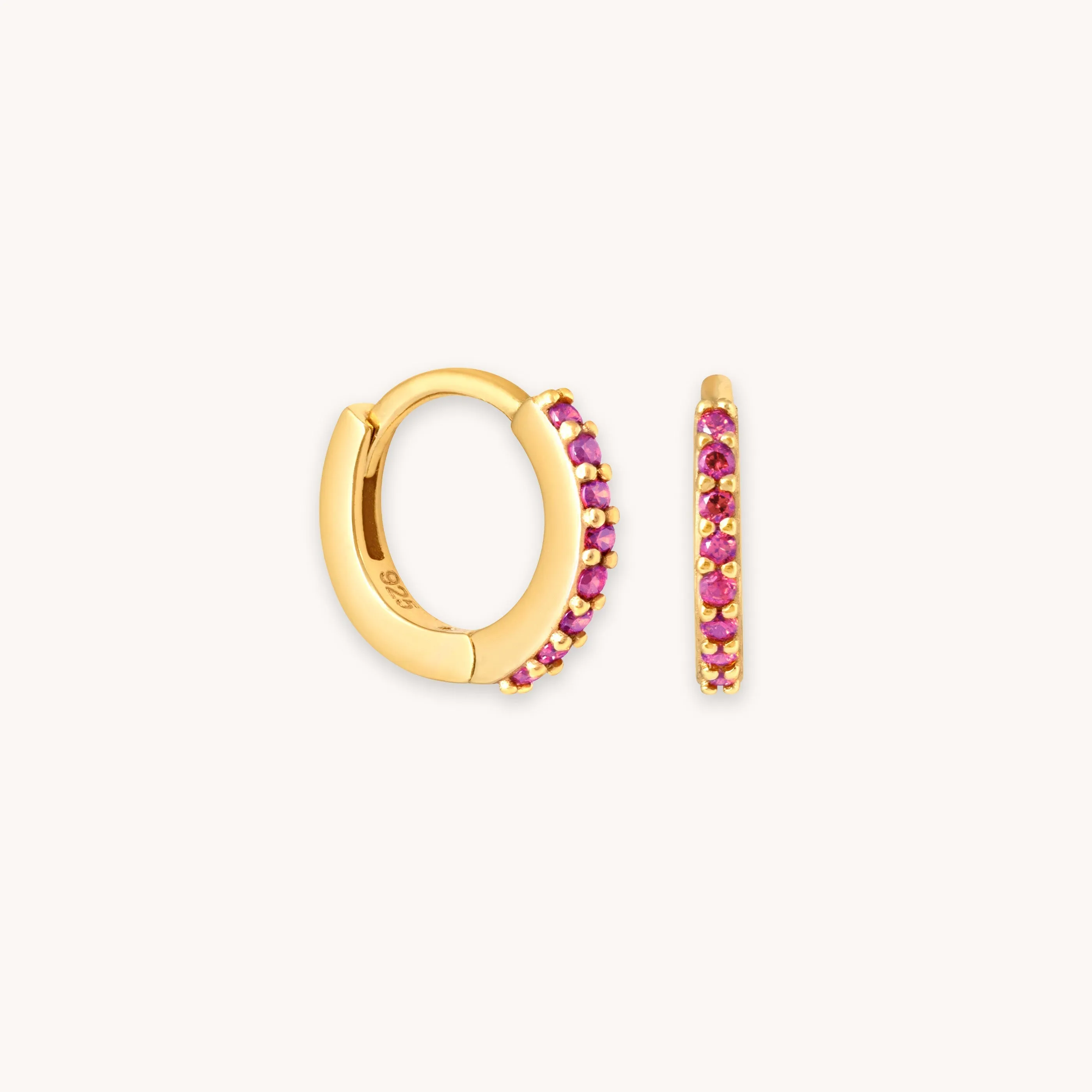 July Birthstone Huggies in Gold with Ruby CZ