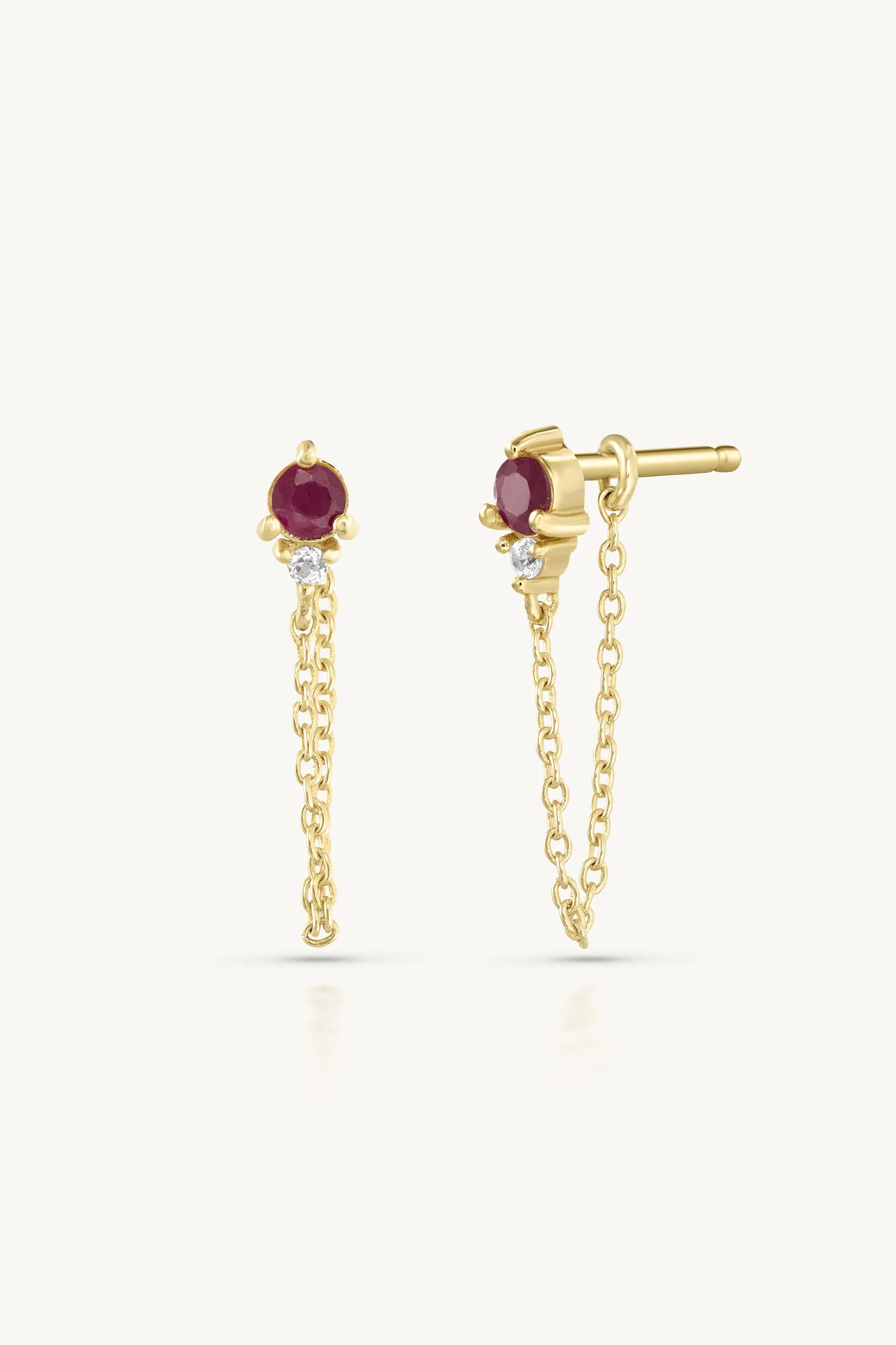 July Ruby Birthstone Gold Stud