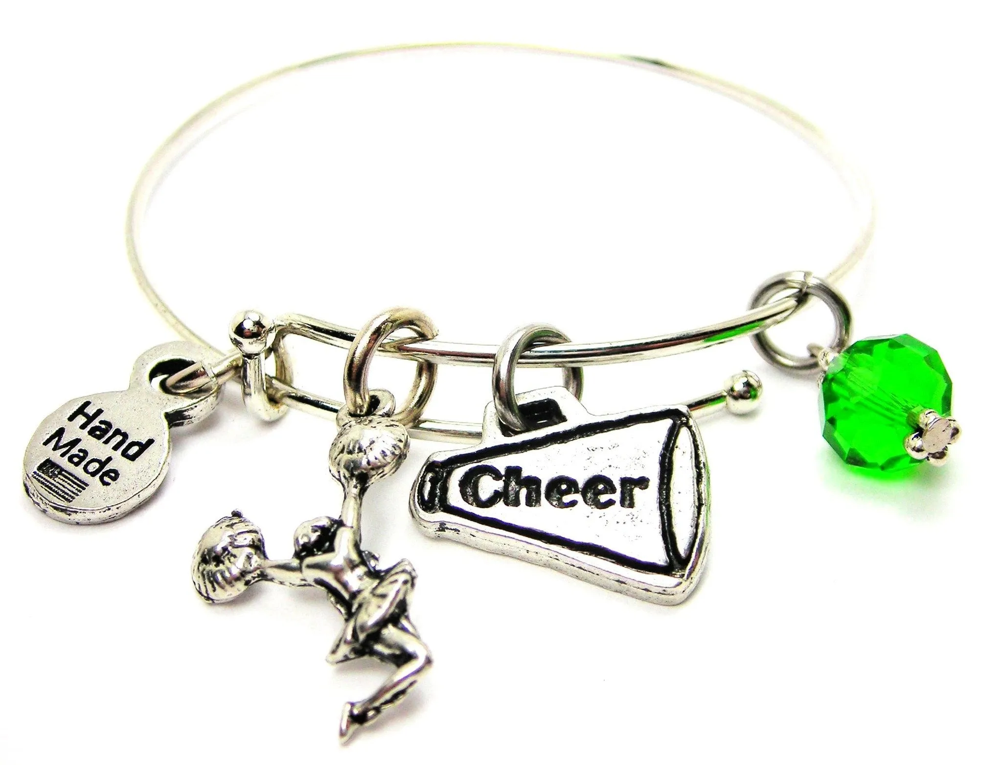 Jumping Cheerleader With A Cheer Horn Megaphone Expandable Bangle Bracelet