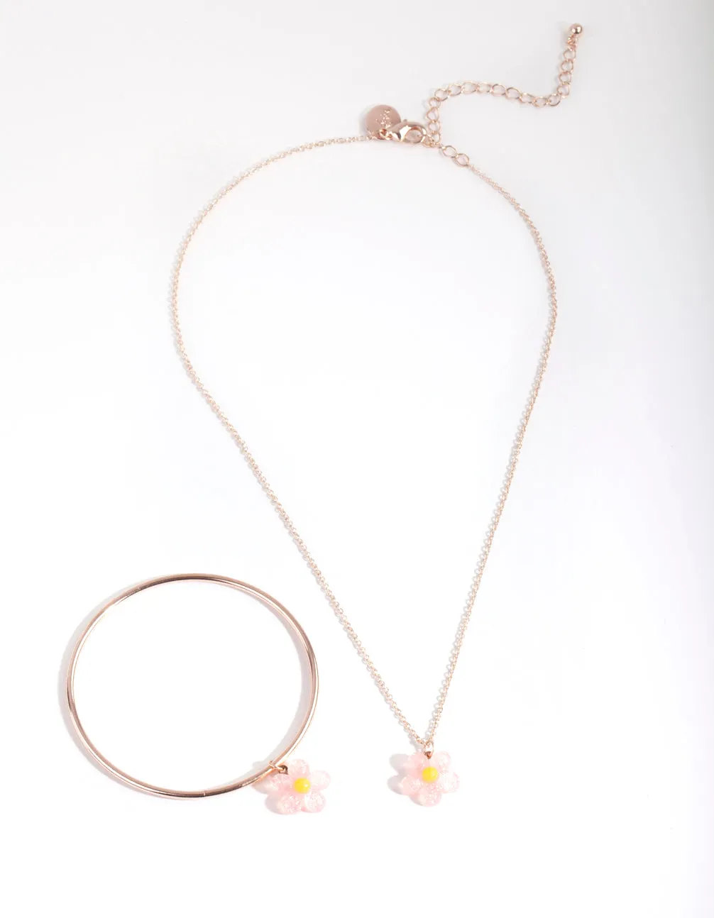 Kids Rose Gold Glitter Flower Necklace Bangle Pack