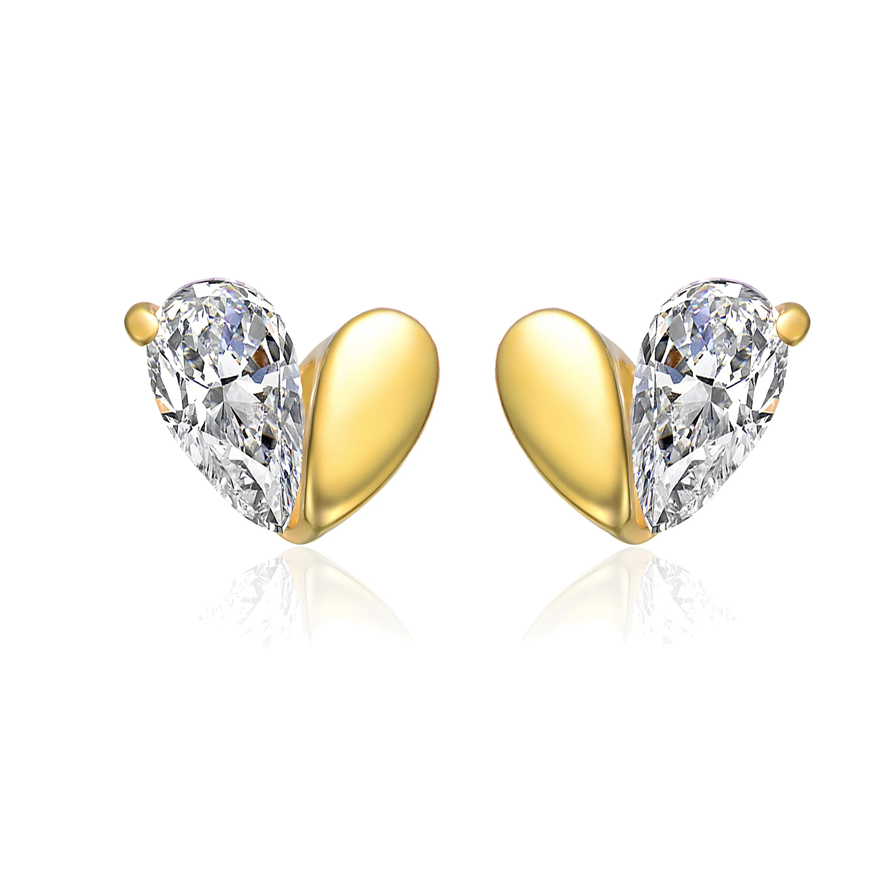 Kids Sterling Silver 14K Gold Plated Cubic Zirconia Screw Back Heart Earrings