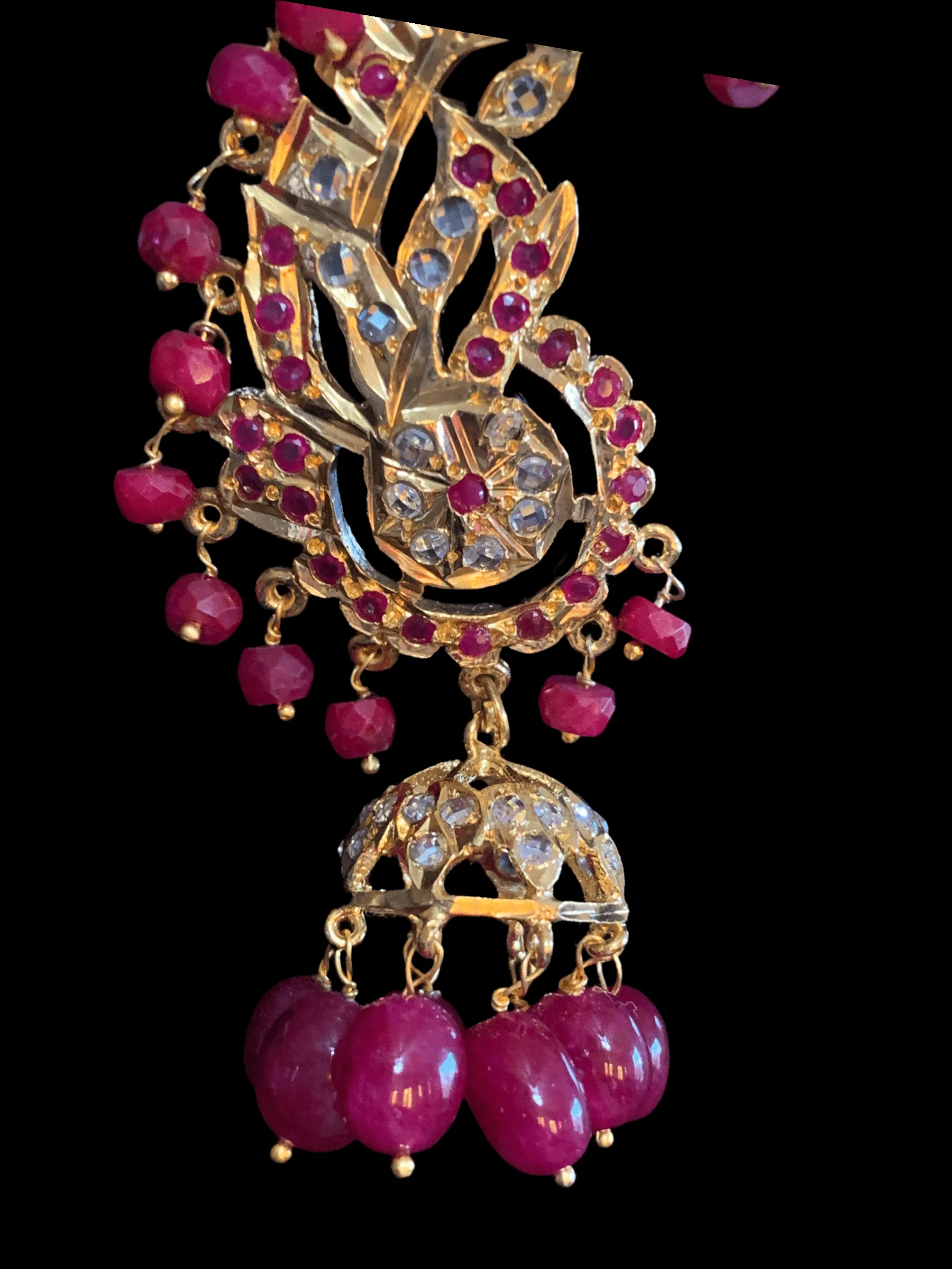 Kiran kaanphool jhumka in rubies (SHIPS IN 4 WEEKS )