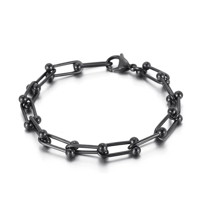 Korean Hip-Hop Titanium Steel Horseshoe Buckle Bracelet for Trendy Men and Women