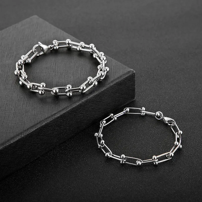 Korean Hip-Hop Titanium Steel Horseshoe Buckle Bracelet for Trendy Men and Women