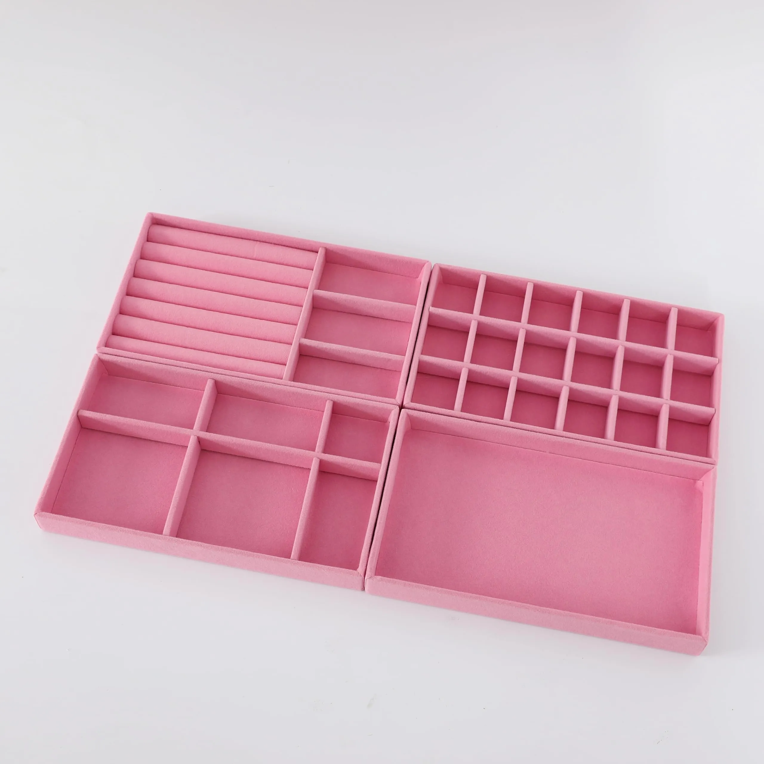 Kuber Industries 16 Pieces Velvet Jewelry Trays Organizer | Jewelry Storage Box | Jewelry Organizer | Showcase Holder Dresser Organizer for Earring Necklace Bracelet Ring |Pack of 4 | YBL4-04 |Pink