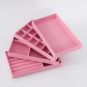 Kuber Industries 8 Pieces Velvet Jewelry Trays Organizer | Jewelry Storage Box | Jewelry Organizer | Showcase Holder Dresser Organizer for Earring Necklace Bracelet Ring |Pack of 2 | YBL4-04 | Pink