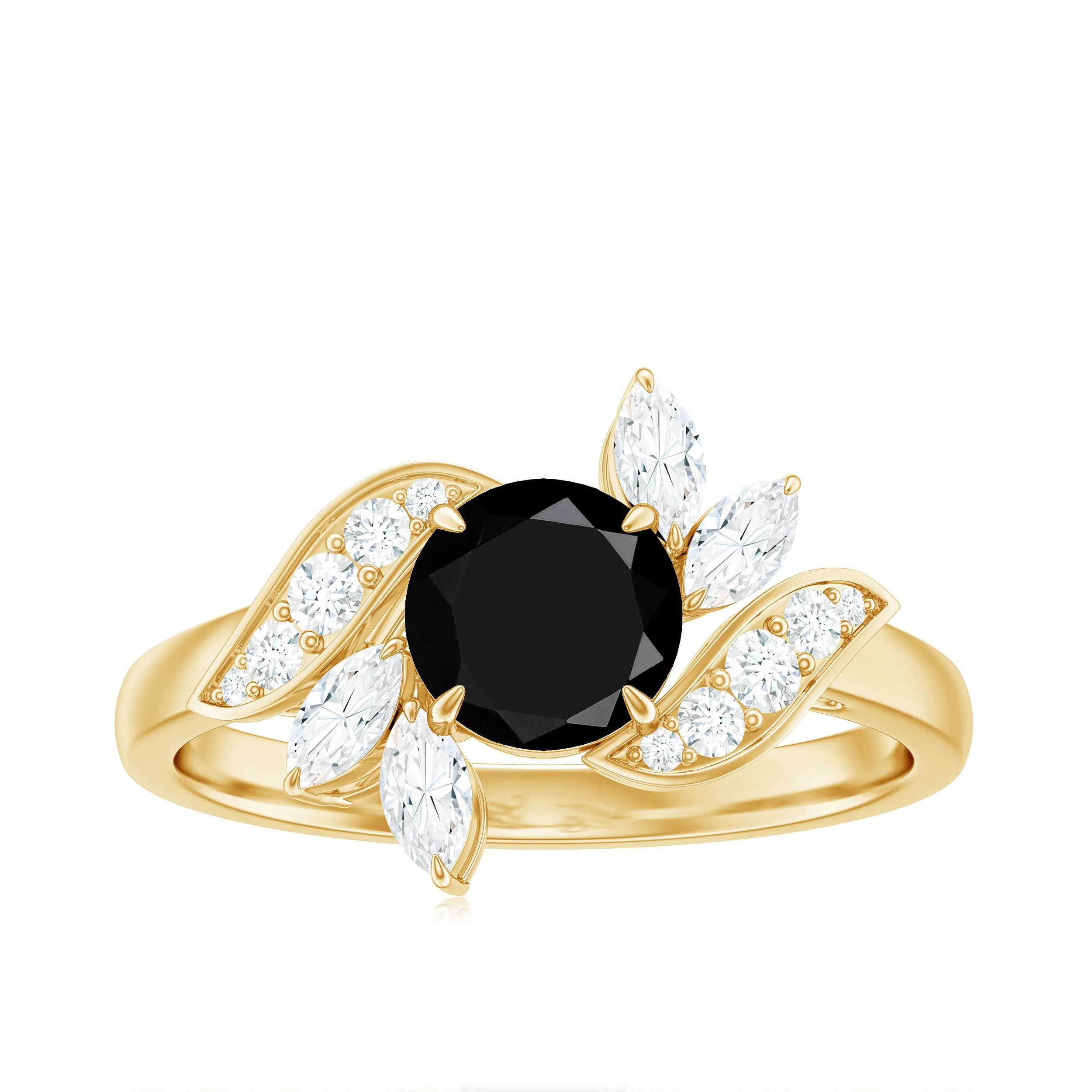 Lab-Created Black Diamond Flower Engagement Ring with Diamond