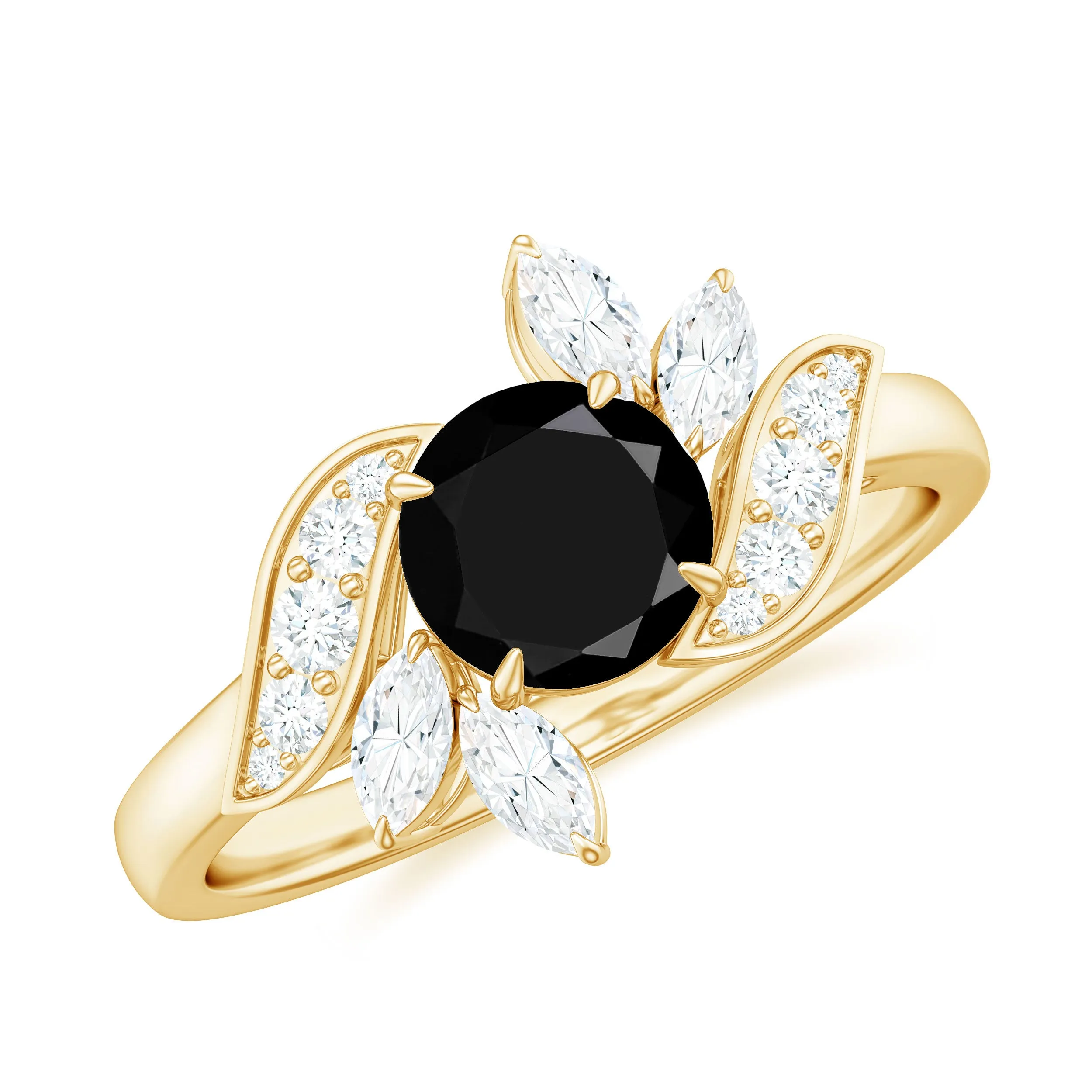 Lab-Created Black Diamond Flower Engagement Ring with Diamond