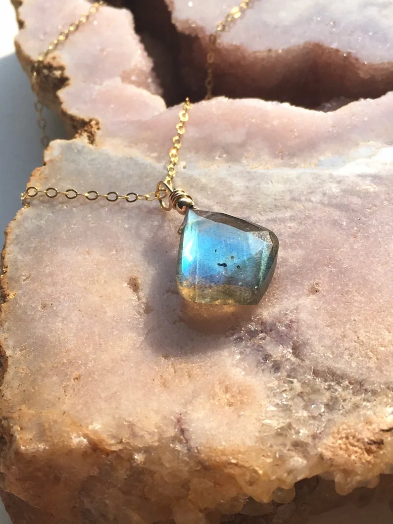 Labradorite Pendant Necklace Sterling Silver or 14k Gold Filled