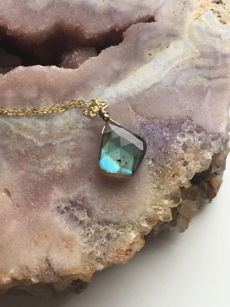 Labradorite Pendant Necklace Sterling Silver or 14k Gold Filled