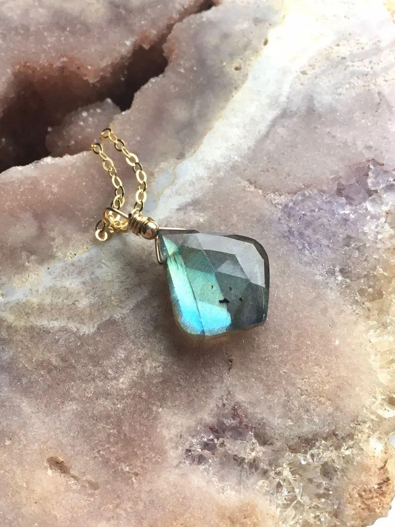 Labradorite Pendant Necklace Sterling Silver or 14k Gold Filled