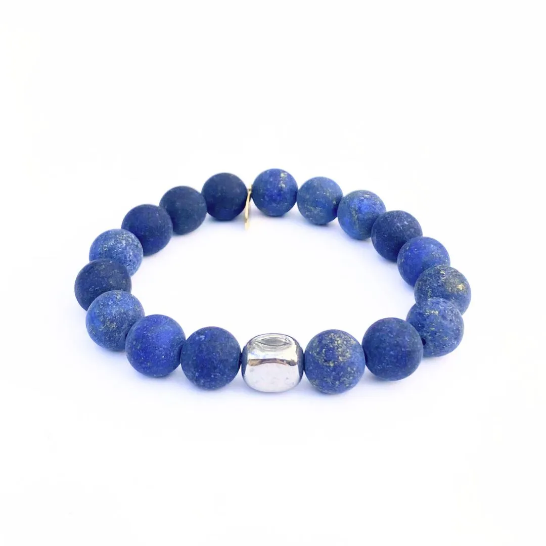 Lapis Lazuli Bracelet | Matte with Platinum Hematite