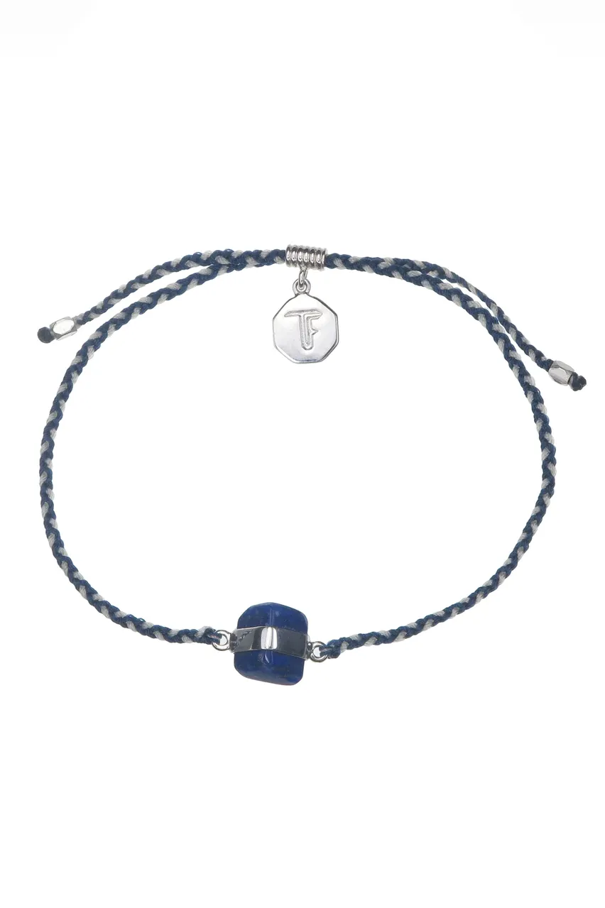 Lapis Lazuli Crystal Bracelet | Blue and White - Silver