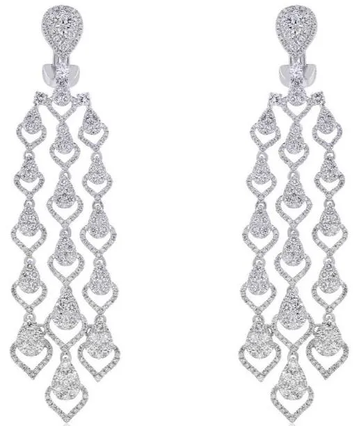 LARGE 4.26CT DIAMOND 18KT WHITE GOLD 3D MULTI ROW CHANDELIER HANGING EARRINGS