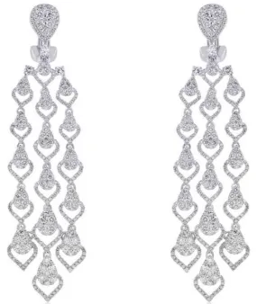 LARGE 4.26CT DIAMOND 18KT WHITE GOLD 3D MULTI ROW CHANDELIER HANGING EARRINGS