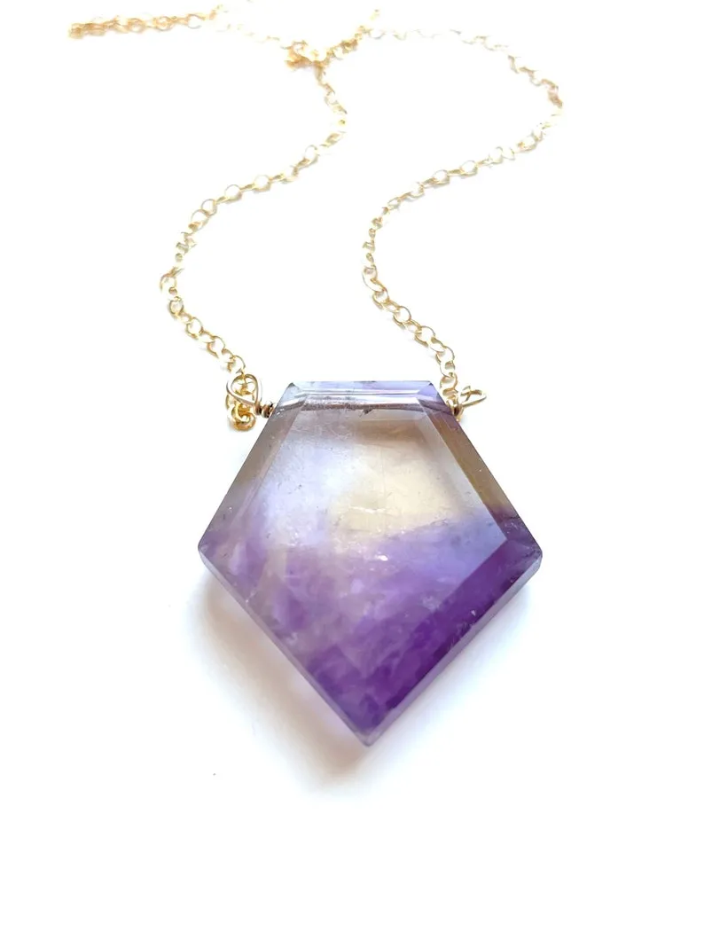 Large Ametrine Statement Pendant Necklace Raw Crystal Jewelry 14Kt Gold Filled or Sterling Silver