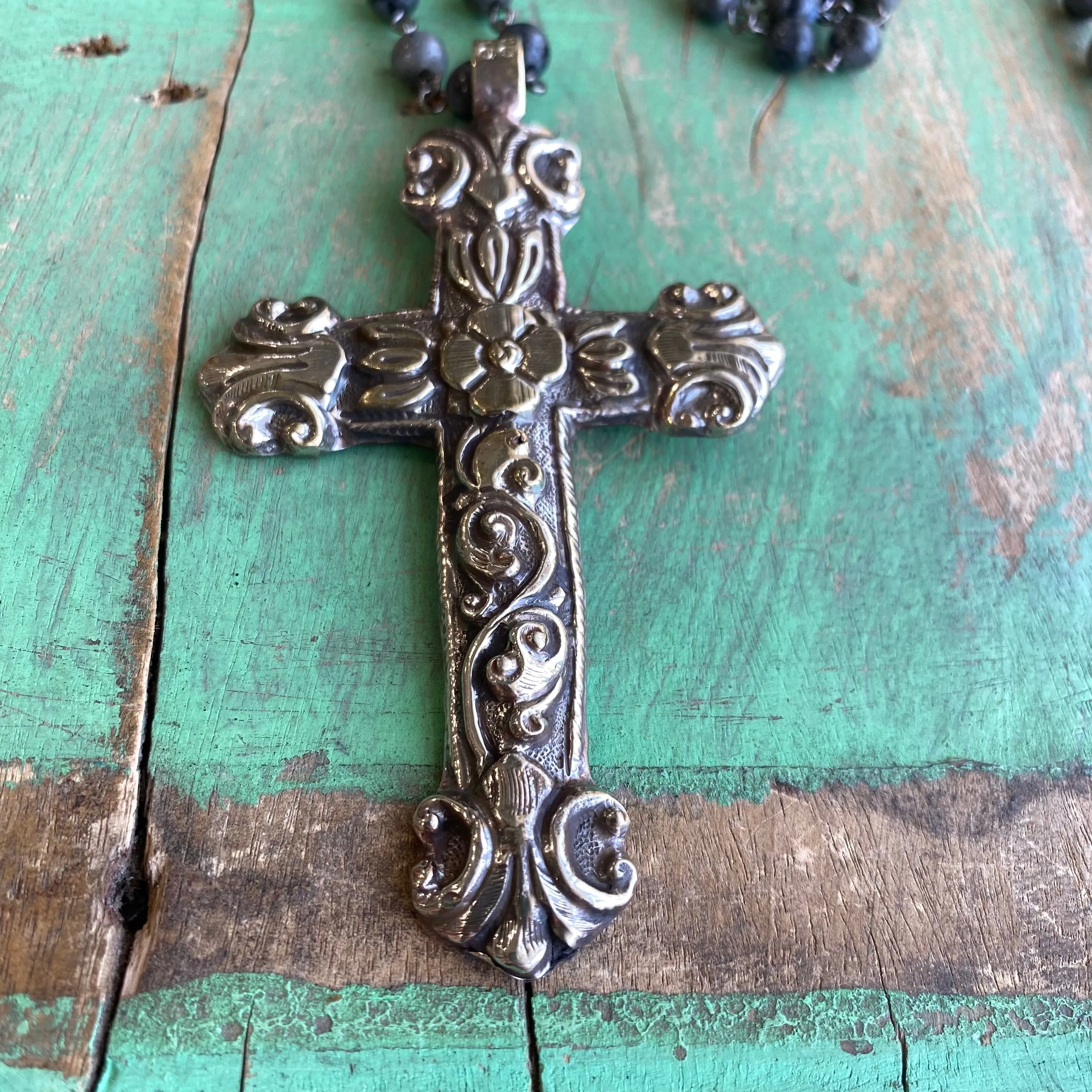 Large Floral Cross Necklace