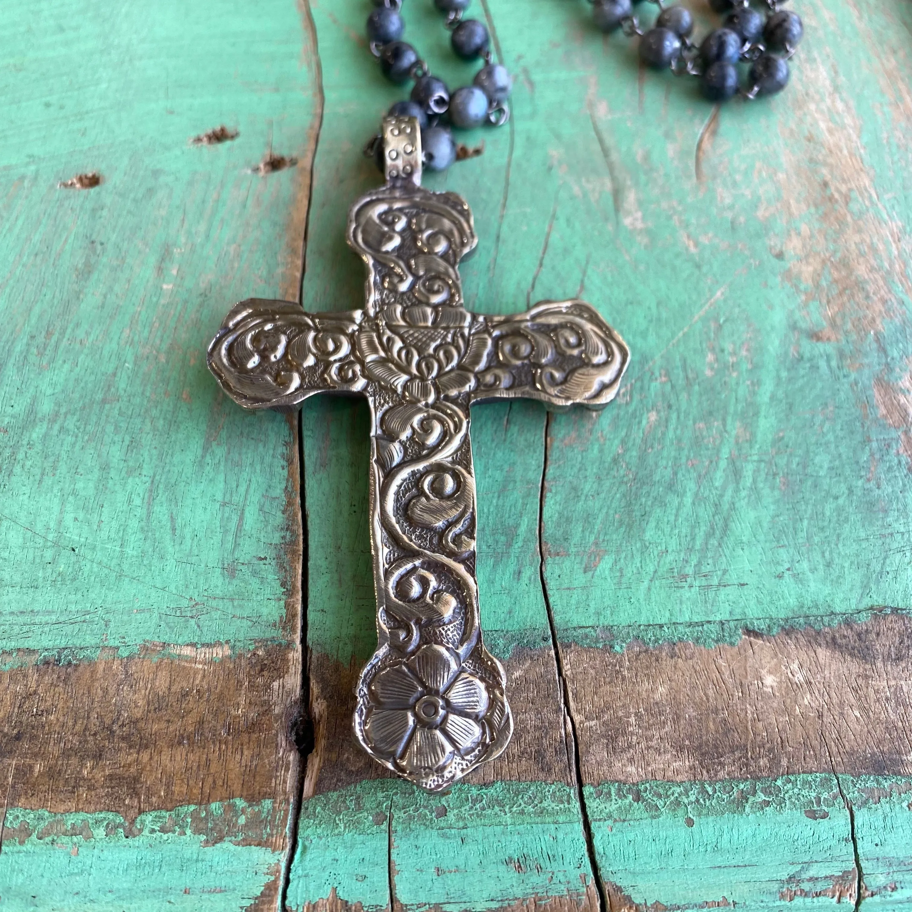 Large Floral Cross Necklace