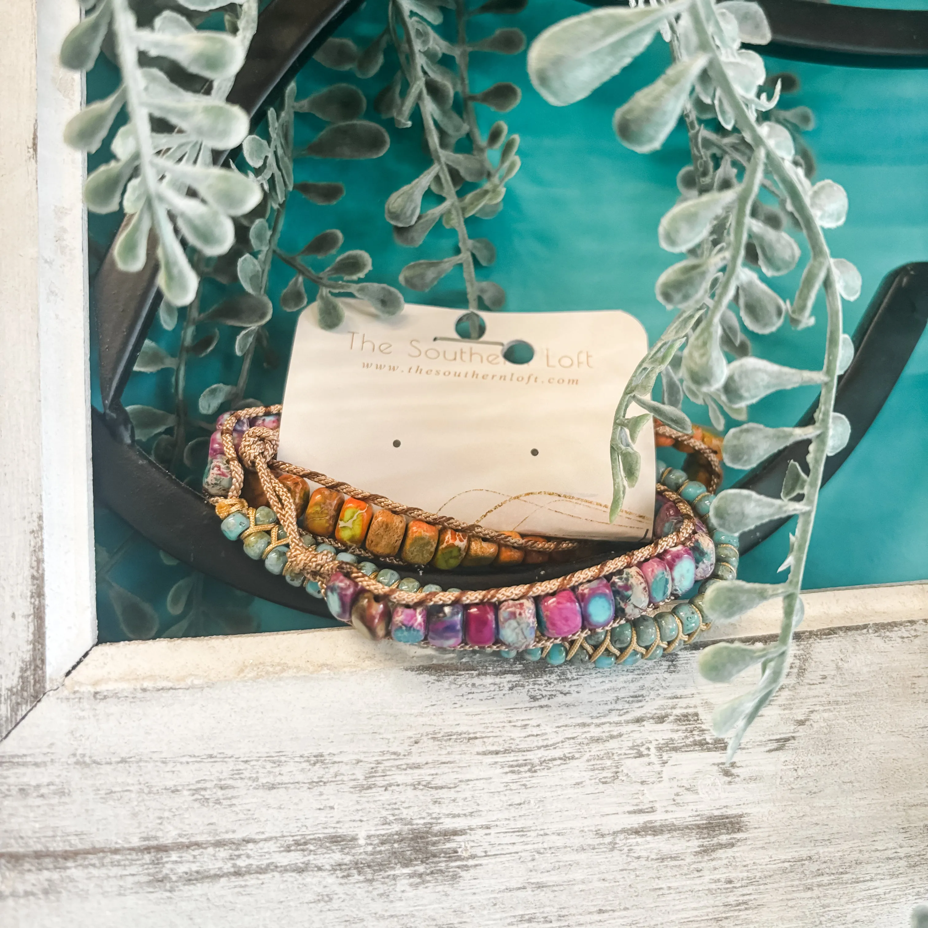 Leather Cord & Stone Wrap Bracelet