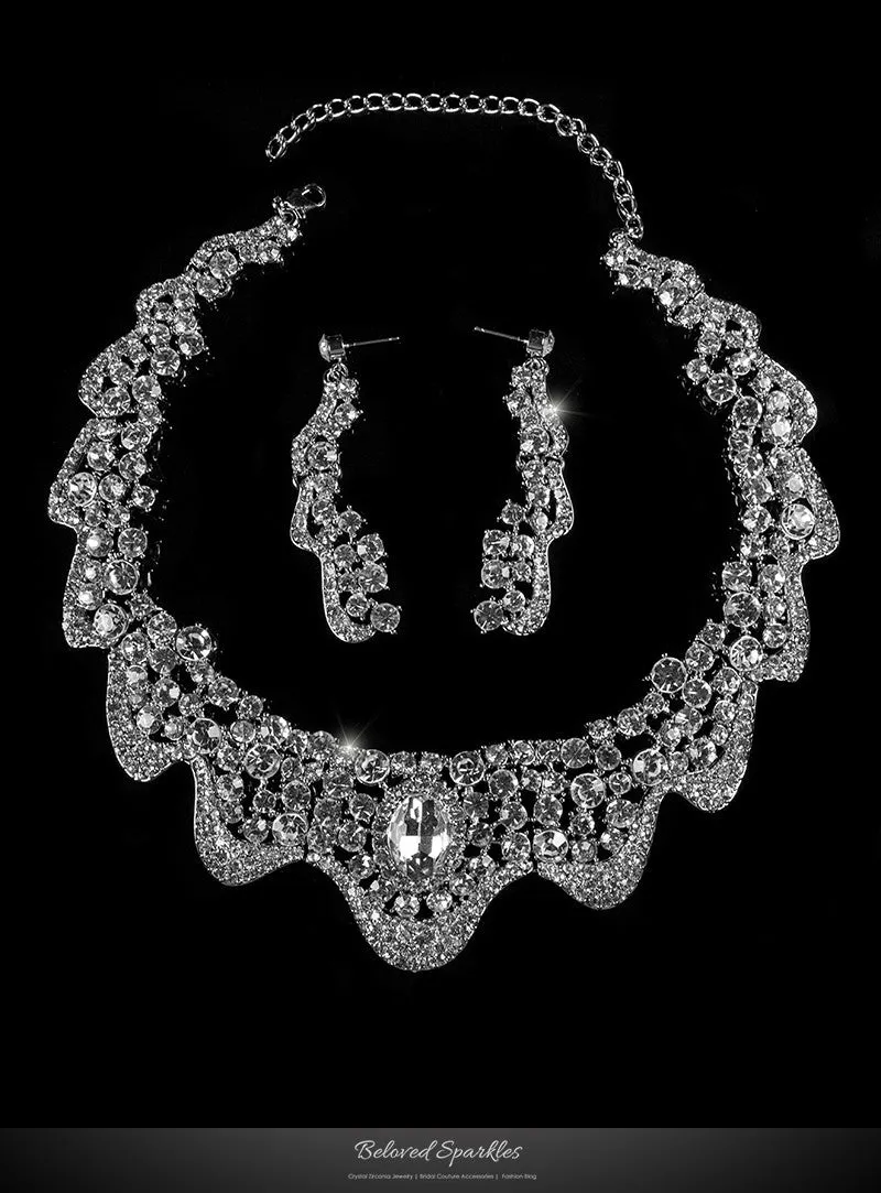 Lenita Romantic Ribbon Wave Necklace Set | Crystal