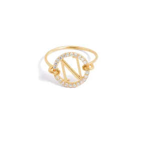 Letter "N" Brilliant Round Ring