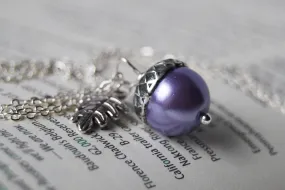 Lilac and Silver Pearl Acorn Necklace | Cute Nature Acorn Charm Necklace | Forest Acorn Necklace | Woodland Pearl Acorn | Nature Jewelry