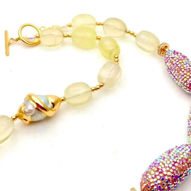 Luminous Natural Lemon Quartz and Keshi Pearl Gold Statement Necklace