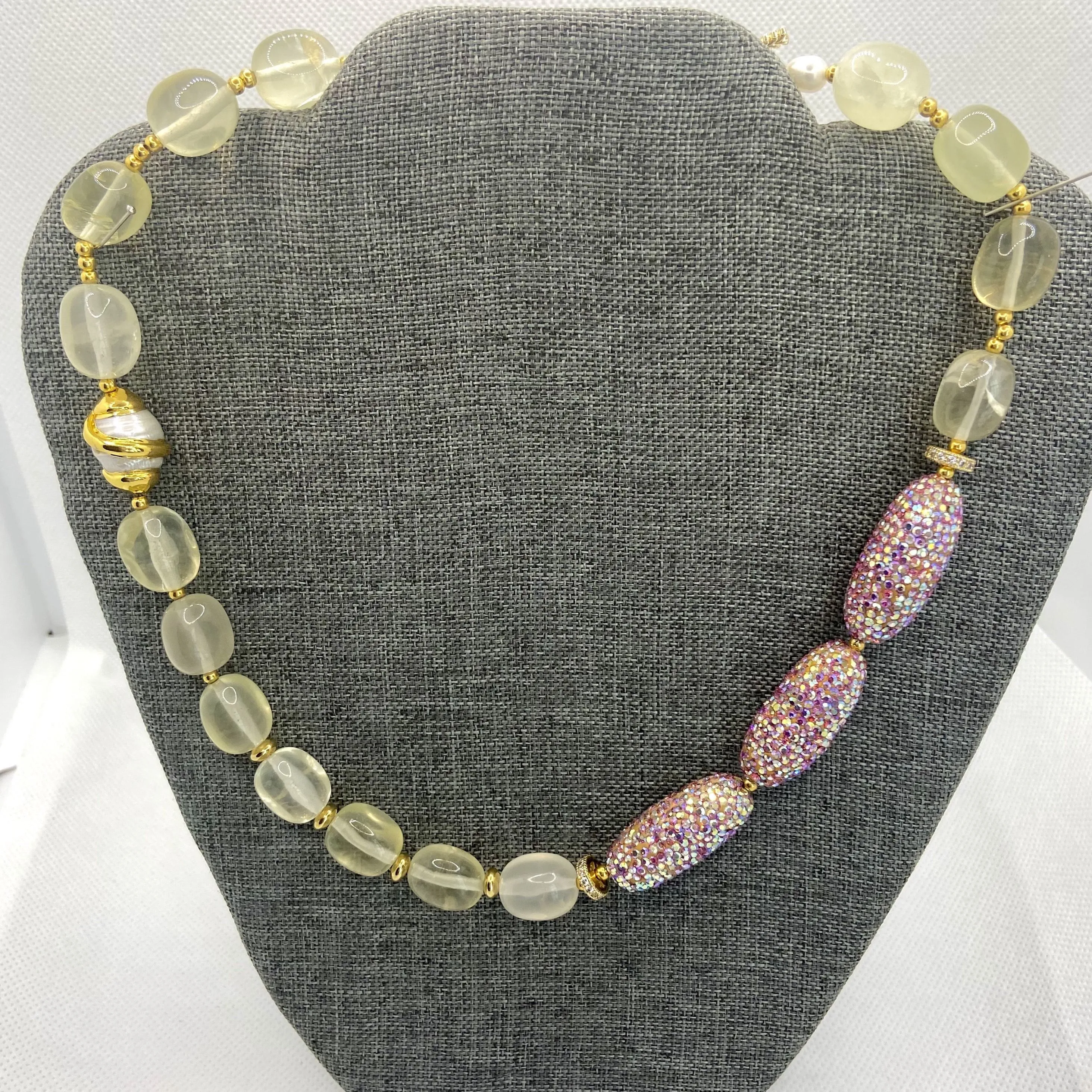 Luminous Natural Lemon Quartz and Keshi Pearl Gold Statement Necklace