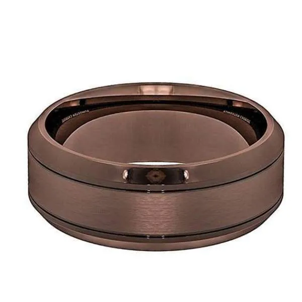 Marcus Men's Brown Tungsten Wedding Band With Beveled Edges - 8 mm