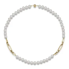 Mastoloni 18" 7.5-8mm Pearl and Link "Nesso" Necklace in 14K Yellow Gold