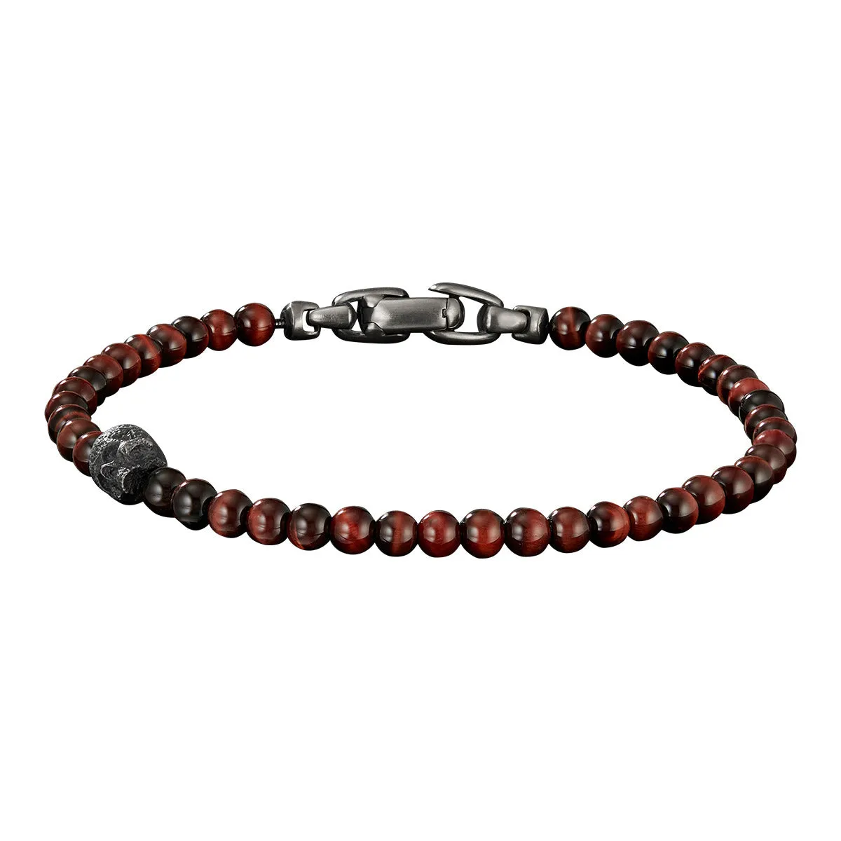 Memento Mori Skull Station Bracelet with Red Tigers Eye