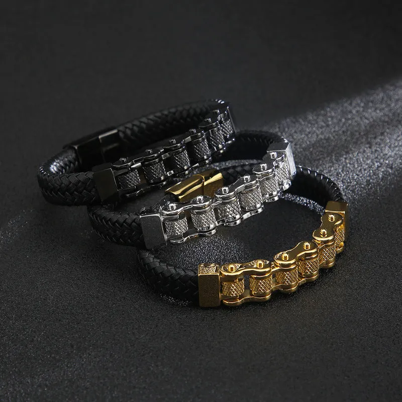 Men's Punk Style Stainless Steel and Leather Bracelet with Creative Locomotive Design