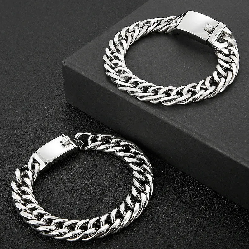 Men's Solid Color Titanium Steel Bracelet - European and American Street Fashion Style