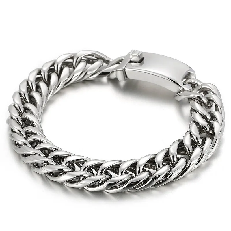 Men's Solid Color Titanium Steel Bracelet - European and American Street Fashion Style