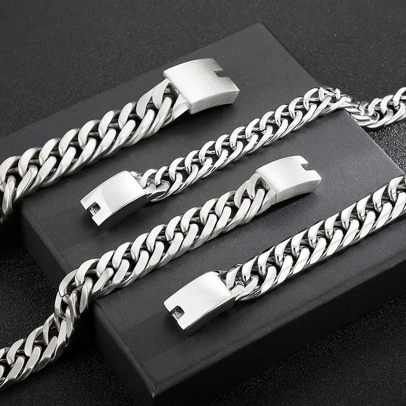 Men's Solid Color Titanium Steel Bracelet - European and American Street Fashion Style