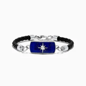 Men's Sterling Silver and Leather Lapis Lazuli Bracelet