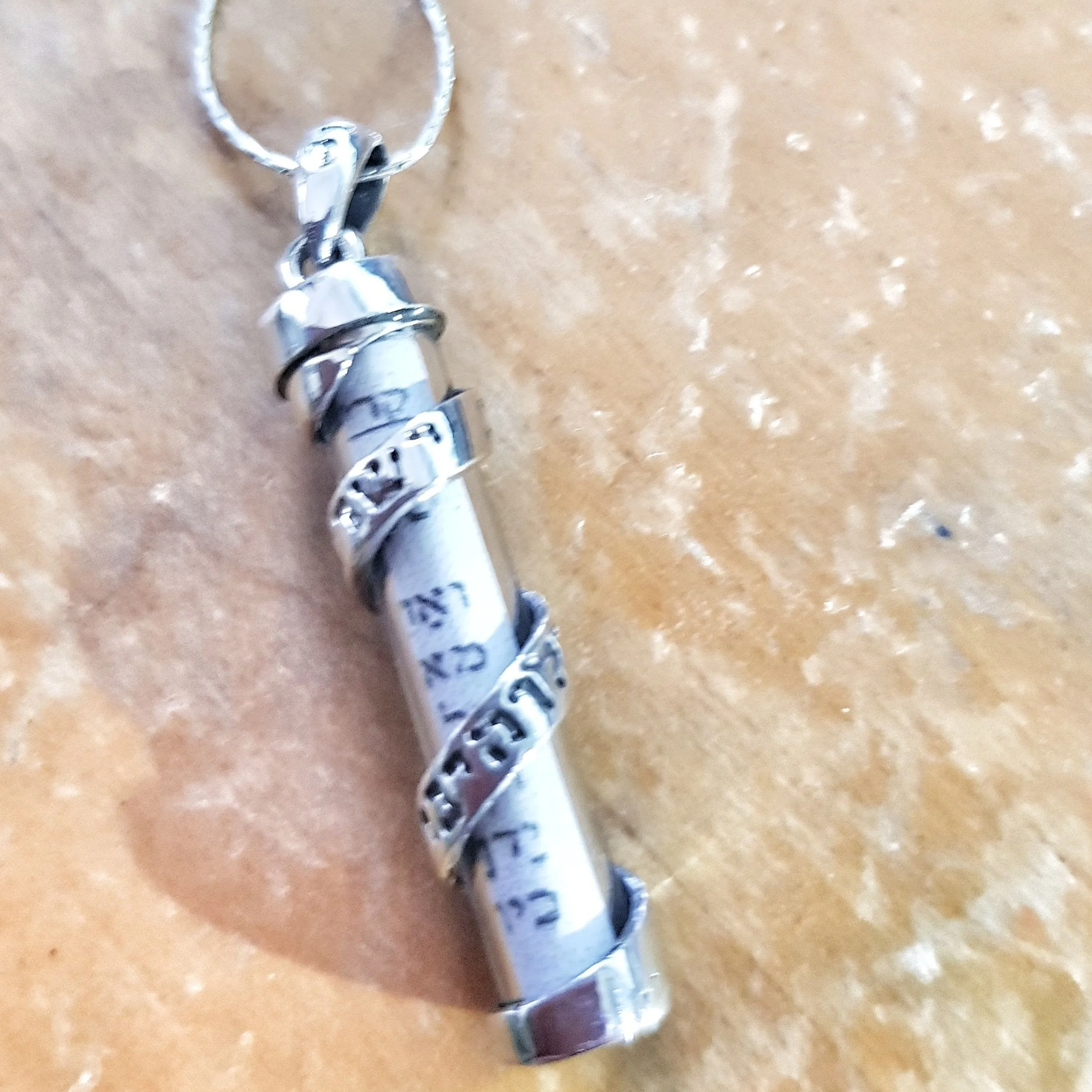 Mezuzah Necklace sterling silver with the  Parchment Israeli  jewelry