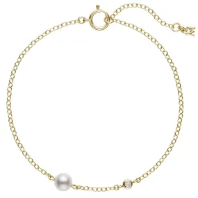 Mikimoto 18K Yellow Gold Single Akoya Cultured Pearl & Diamond Bracelet