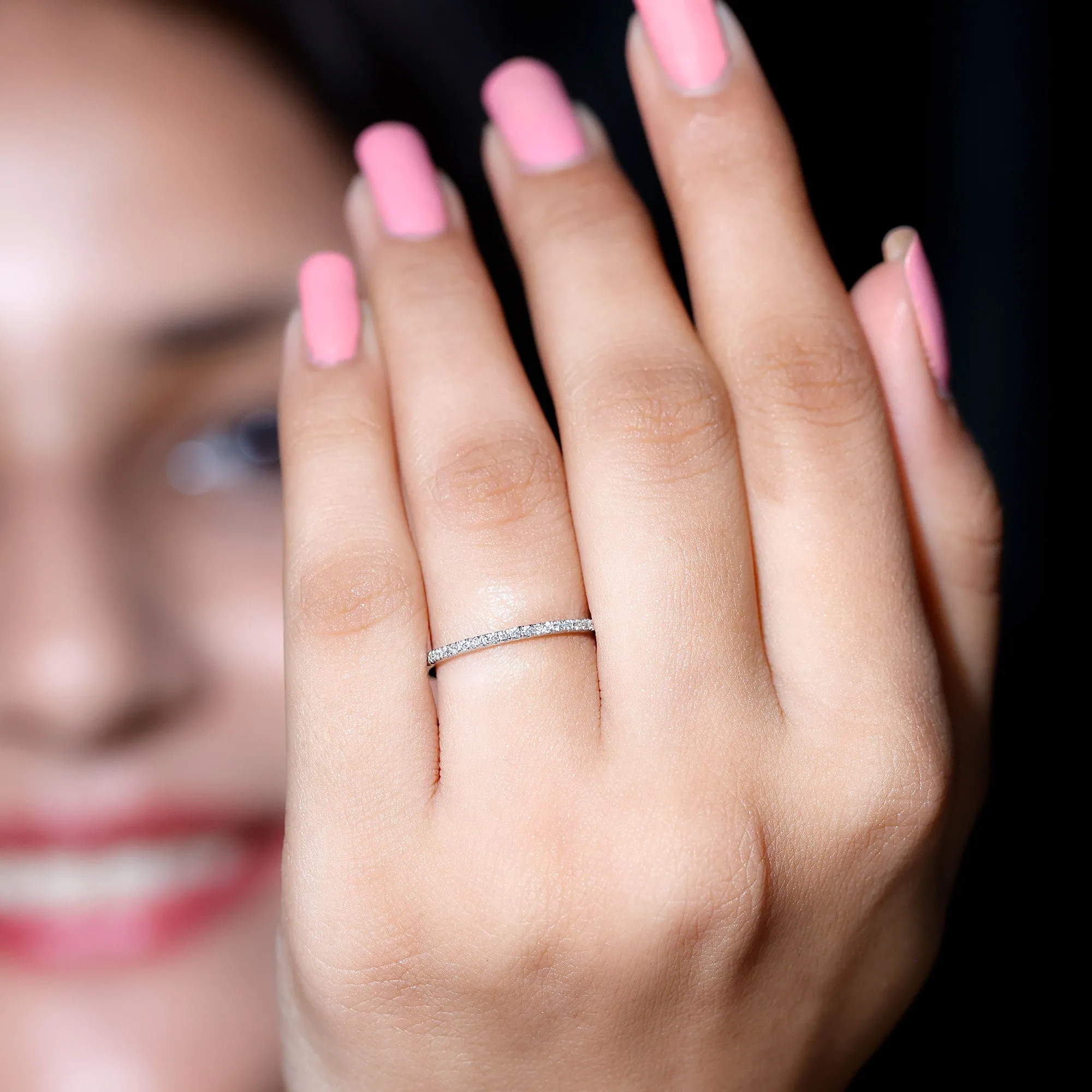 Minimalist Diamond Stackable Half Eternity Ring in French Pave Setting