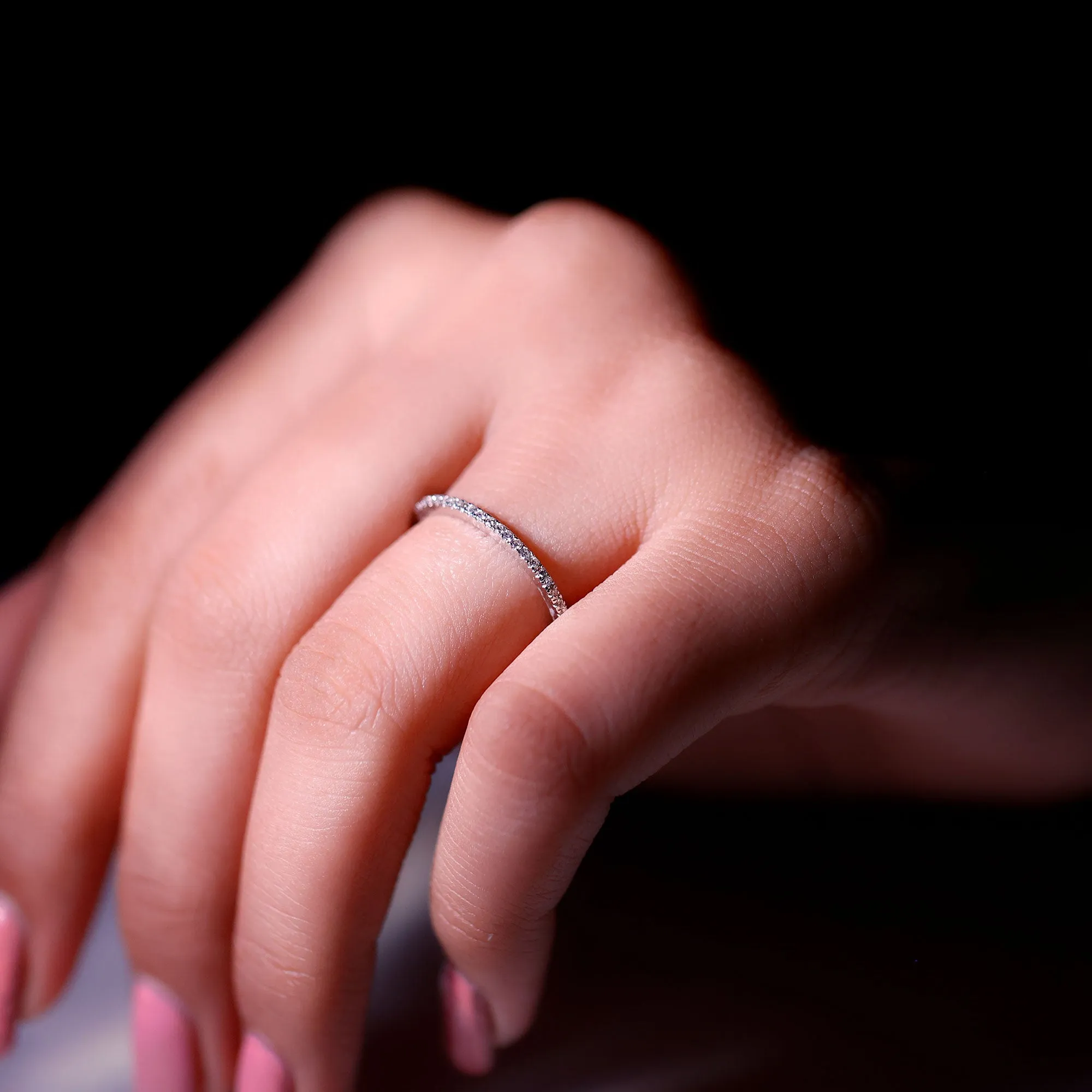 Minimalist Diamond Stackable Half Eternity Ring in French Pave Setting