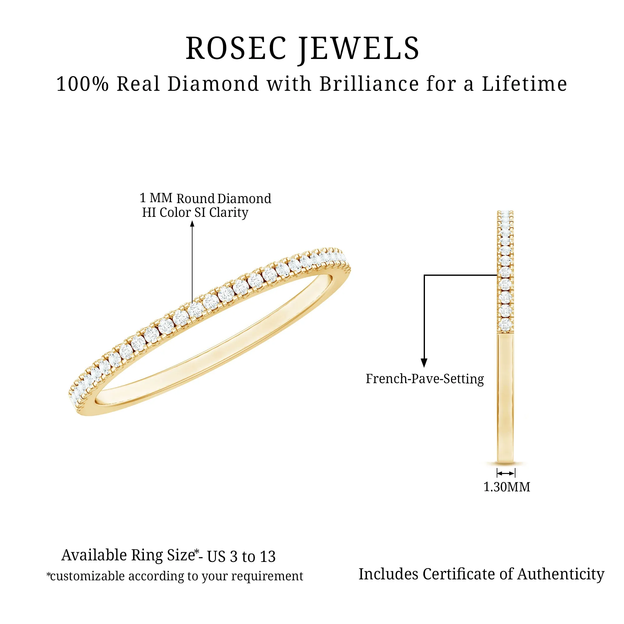 Minimalist Diamond Stackable Half Eternity Ring in French Pave Setting