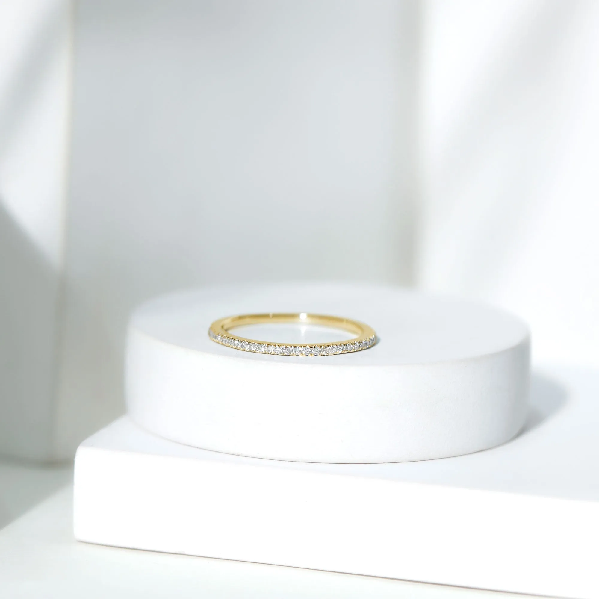 Minimalist Diamond Stackable Half Eternity Ring in French Pave Setting