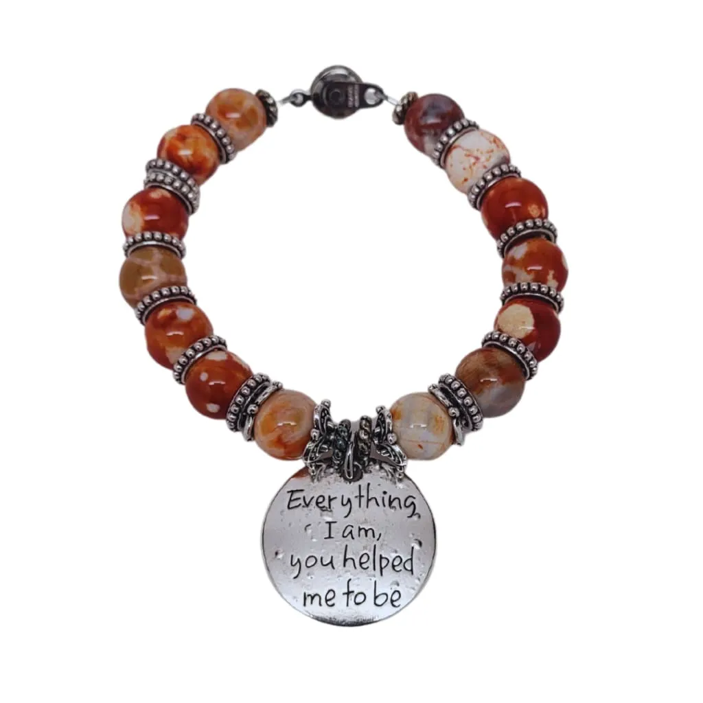 Mom's Innerjee Red Terra Agate Gemstone Beaded Bracelet