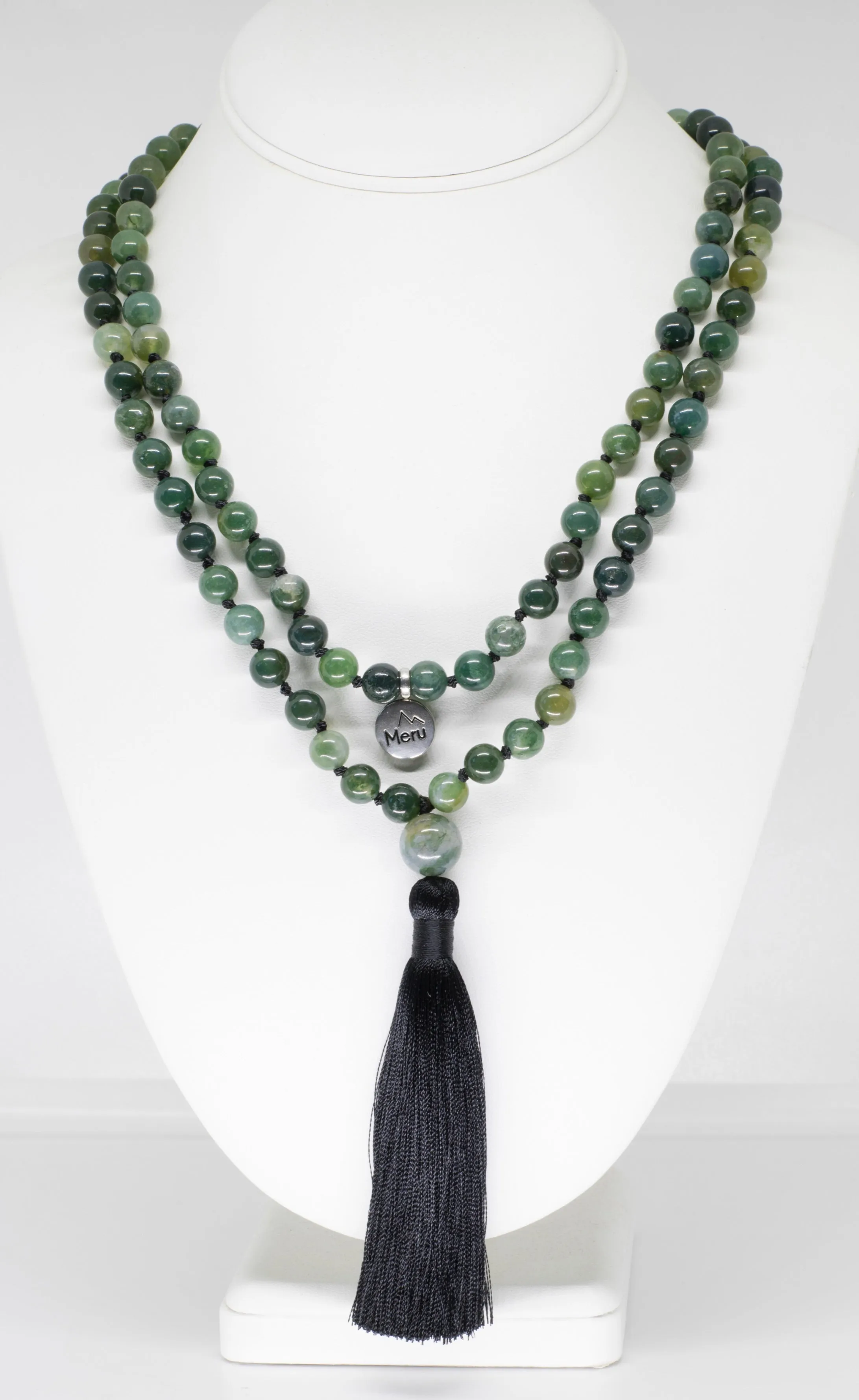 Moss Agate Mala Beads Necklace - "I am Warrior"