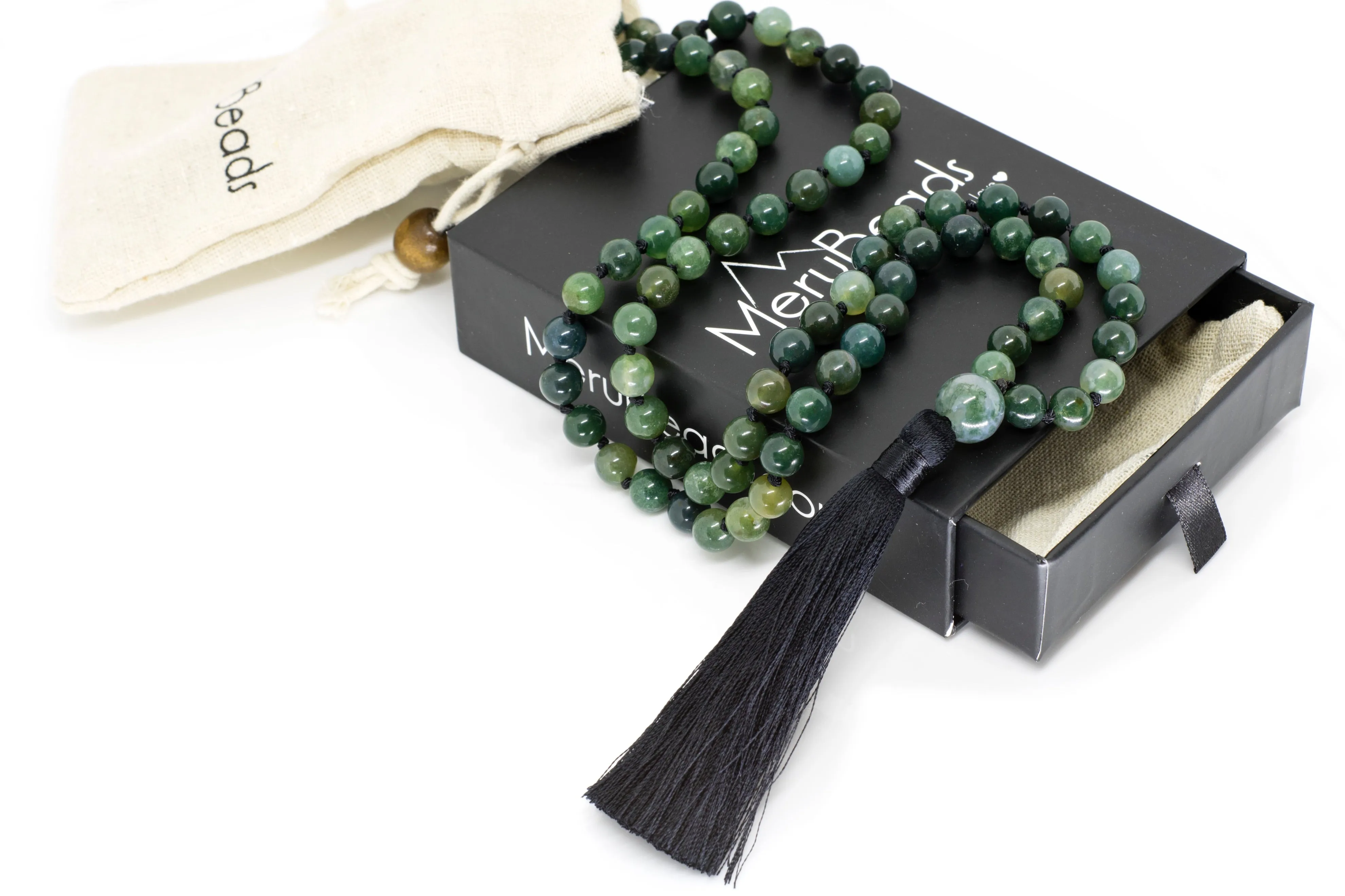 Moss Agate Mala Beads Necklace - "I am Warrior"